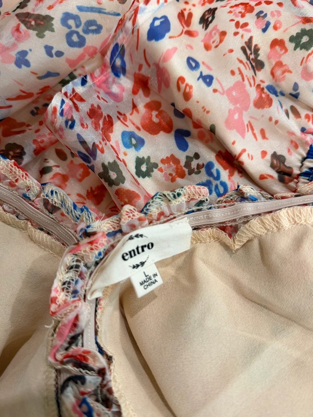 entro Peach Floral Ruffle Peplum Blouse with Blue Accents - Picture 6 of 7